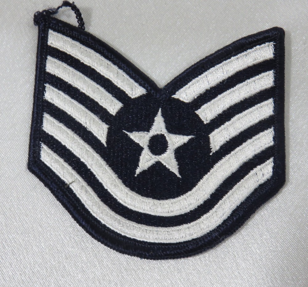 USA Air Force Technical Sergeant E - 6 Chevron Single Patch White on Blue