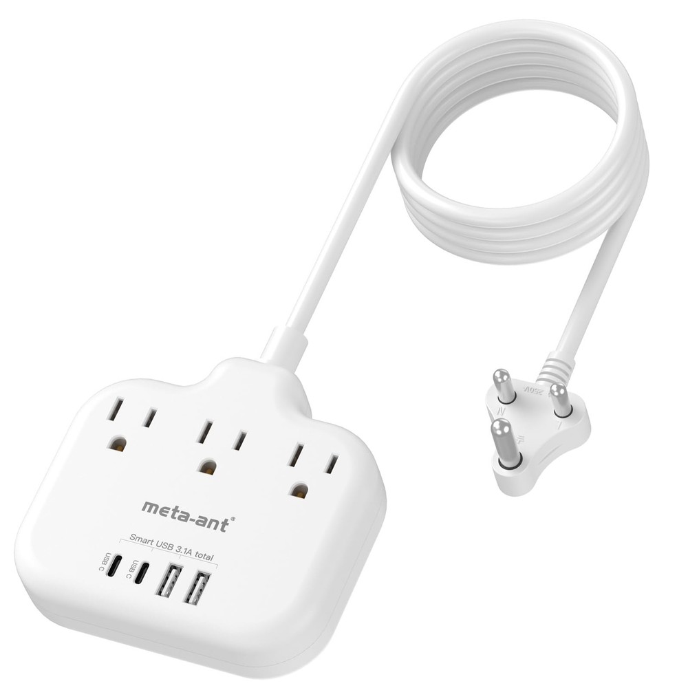 US to India Plug Adapter, meta-ant Power 5FT-India Plug, Type D Adapter