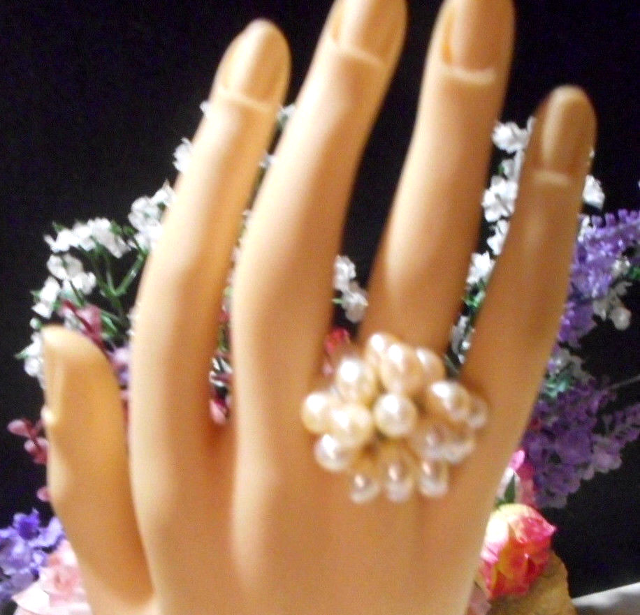 Silver tone setting with real pink freshwater pearl clustered ring