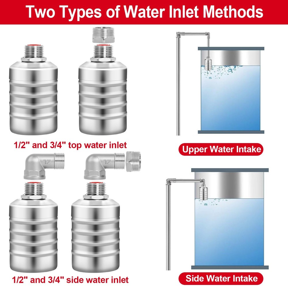 Automatic Float Valve for Water Tank, 2 Pack Stainless Steel Tank Float Valve...