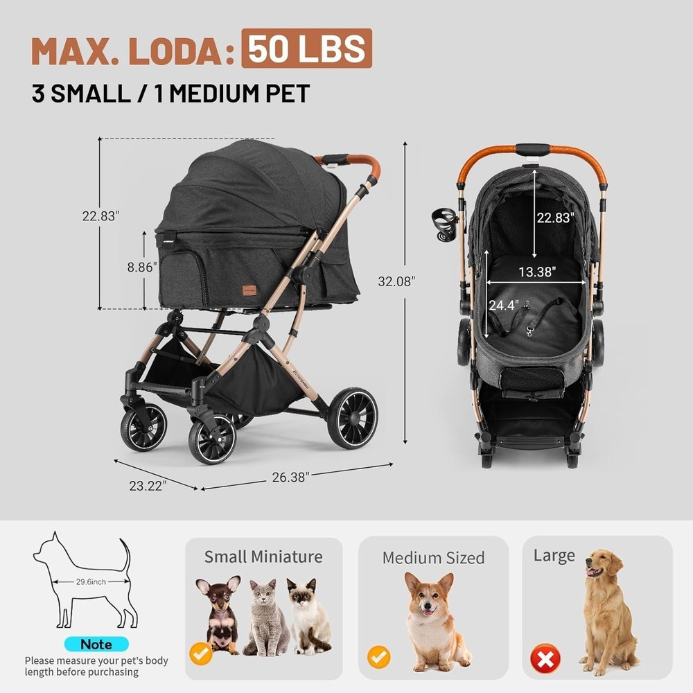 EchoSmile Small Medium Dogs Stroller 4-Wheel Pet Strollers for Medium #2154E T6