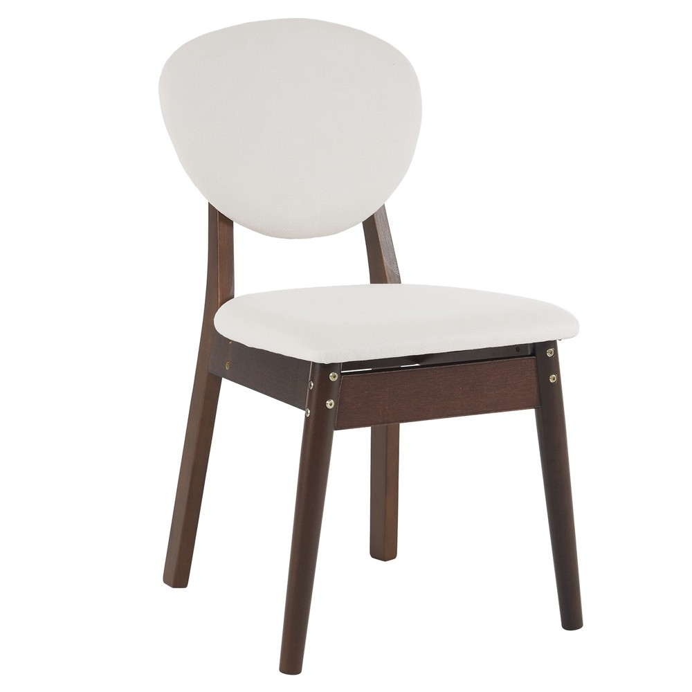 5pc Solid Wood Dining Set Deep Walnut Table & 4 Beige Padded Chairs Space-Saving