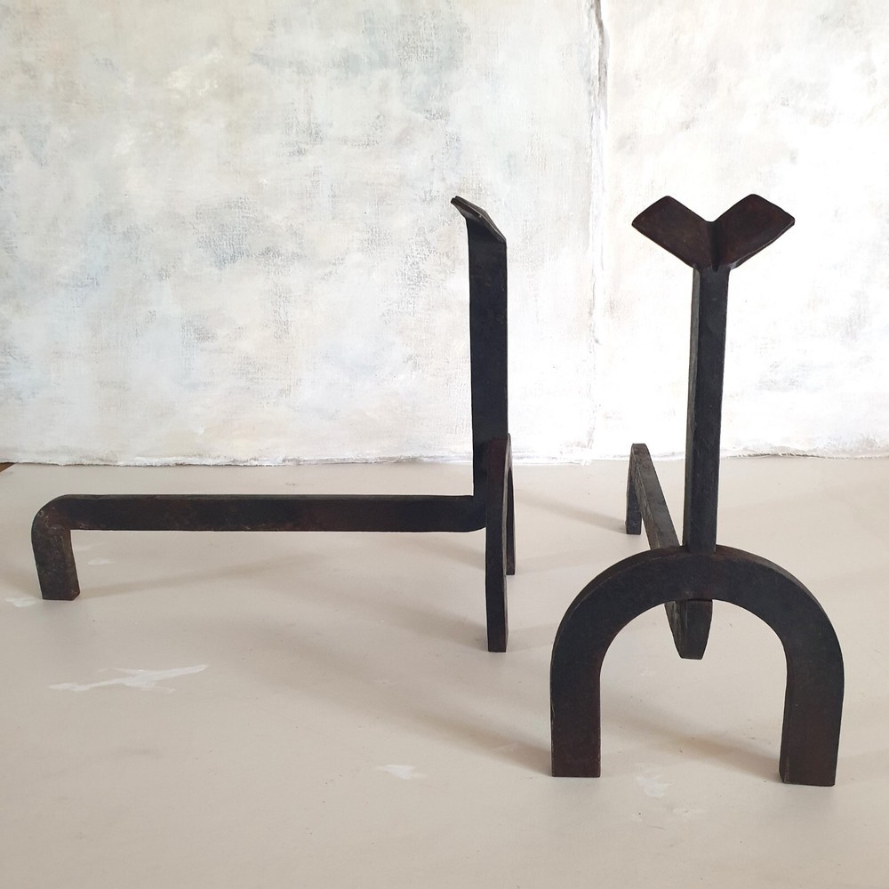 French Modernist Mid Century Andirons/Firedogs