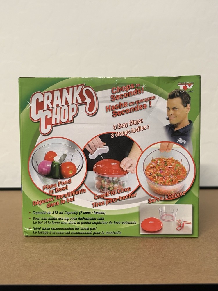 Crank Chop Manual Food Chopper Pull Function, Dishwasher Safe, 2 Cup, Red/Clear