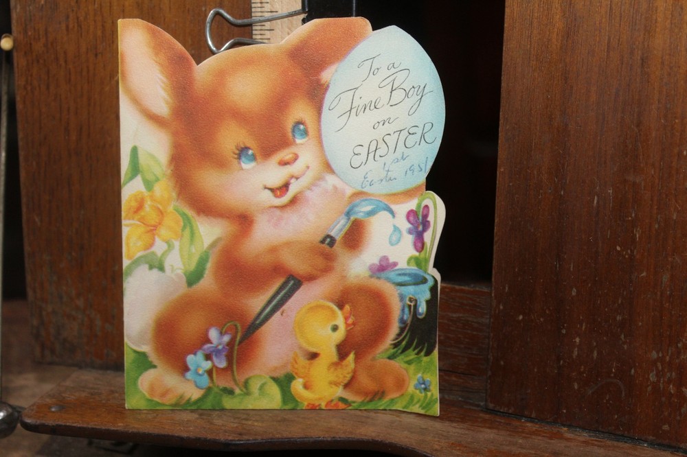 Vintage 1950's Easter Card Forget Me Not Die Cut