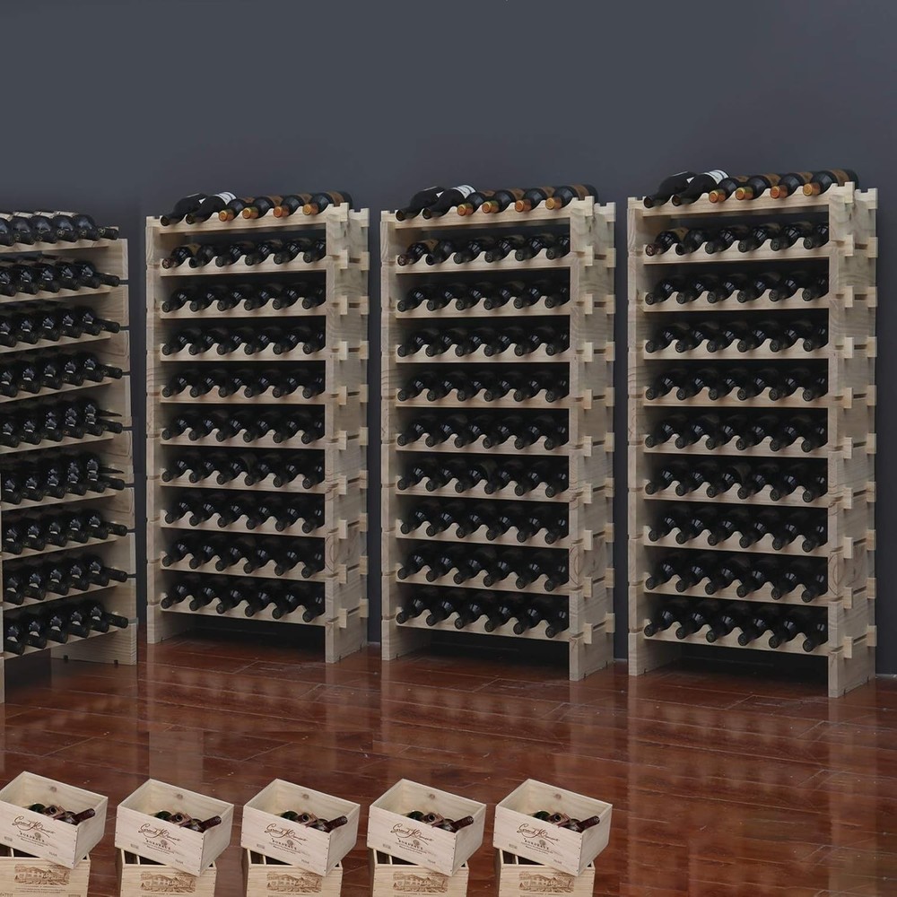 Solid Wood Stackable Wine Rack 60 Bottle Storage Cabinet Natural Finish