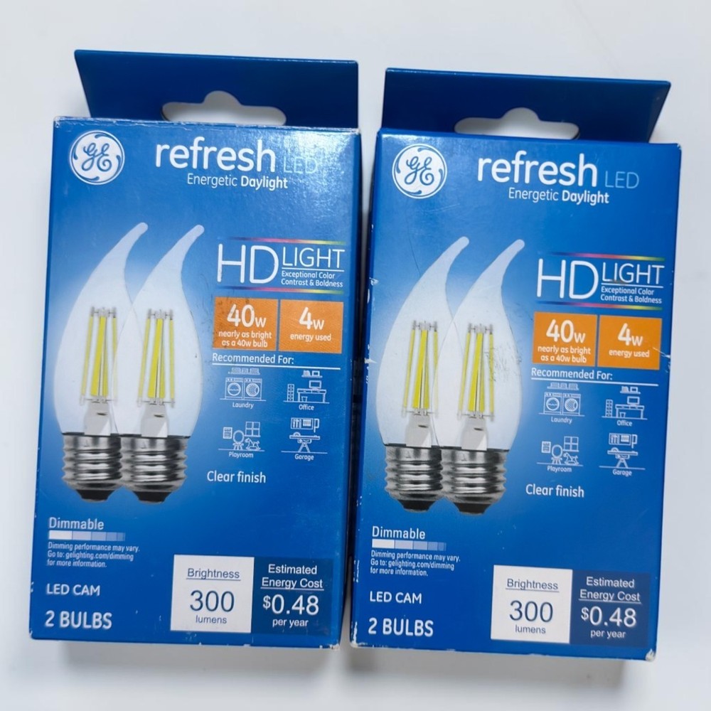 GE Refresh LED 40W Replacement Daylight Dimmable 4pk Clear Bent Tip Light Bulbs