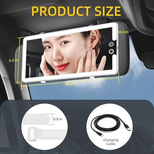 Car Visor Vanity Mirror with Light, Rechargeable Dimmable Touch LED 1pcs) White