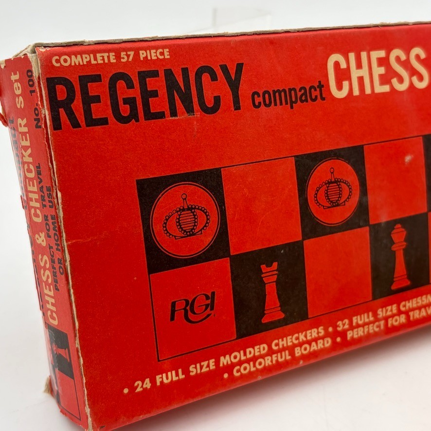 Vintage Compact Chess Set Game with Original Box Regency 8" Board
