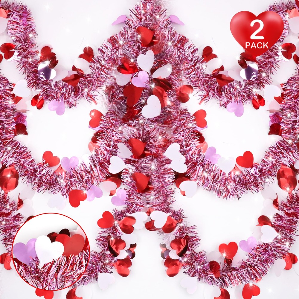 Valentines Day Decor, Total 66 Ft 2 Strings 66FT, Red Pink White Hearts