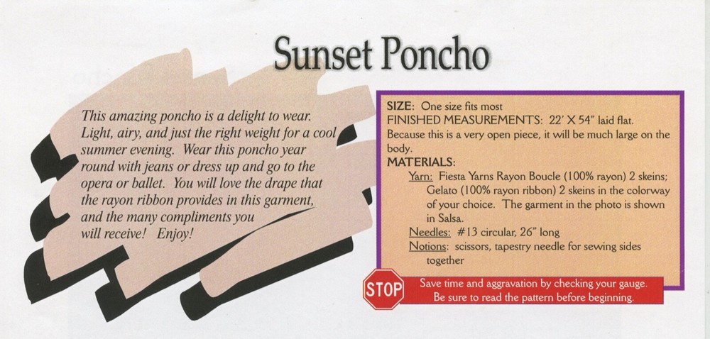 Fiesta Knitting Pattern - Sunset Poncho - Easy Knit