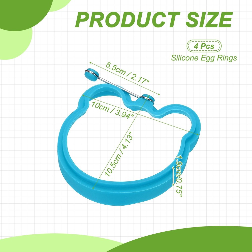 4 Pcs Bear Egg Rings, Silicone Egg Pancake Rings Set, Blue