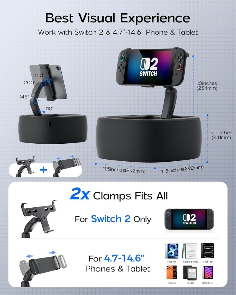 Gaming Pillow Stand for Nintendo Switch & 4.7-14.6" Tablets, Adjustable Support