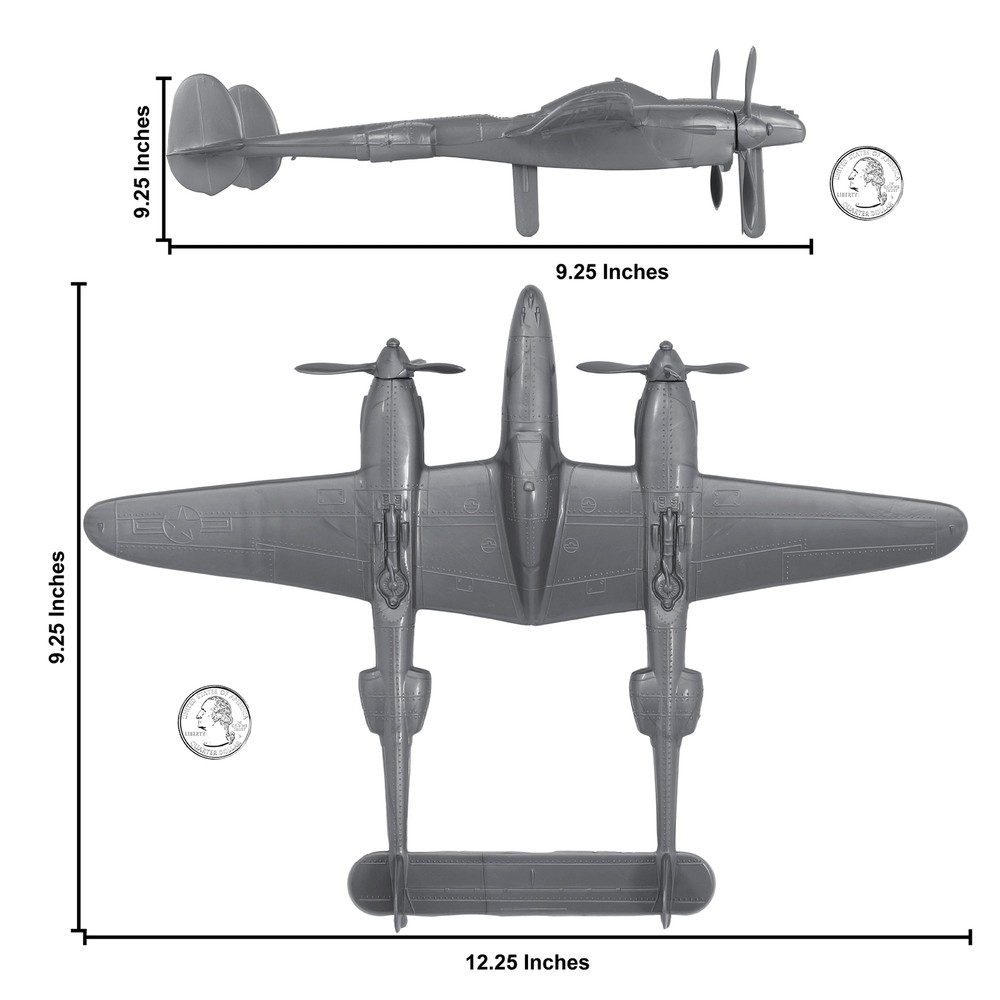TimMee Processed Plastic WW2 P38 Lightning Silver Fighter Plane Tim Mee Aircraft