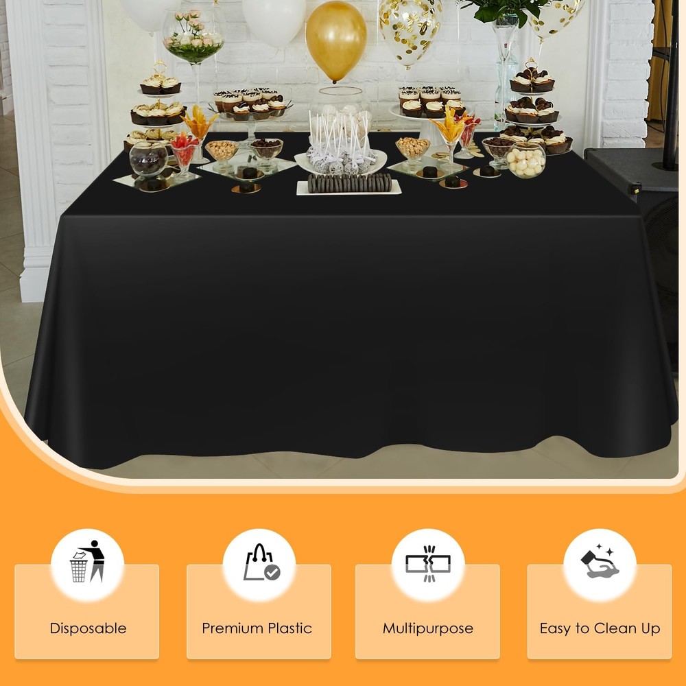 Black Disposable Plastic Table Cloth Roll 54" X 100', Plastic Table Cover wit...