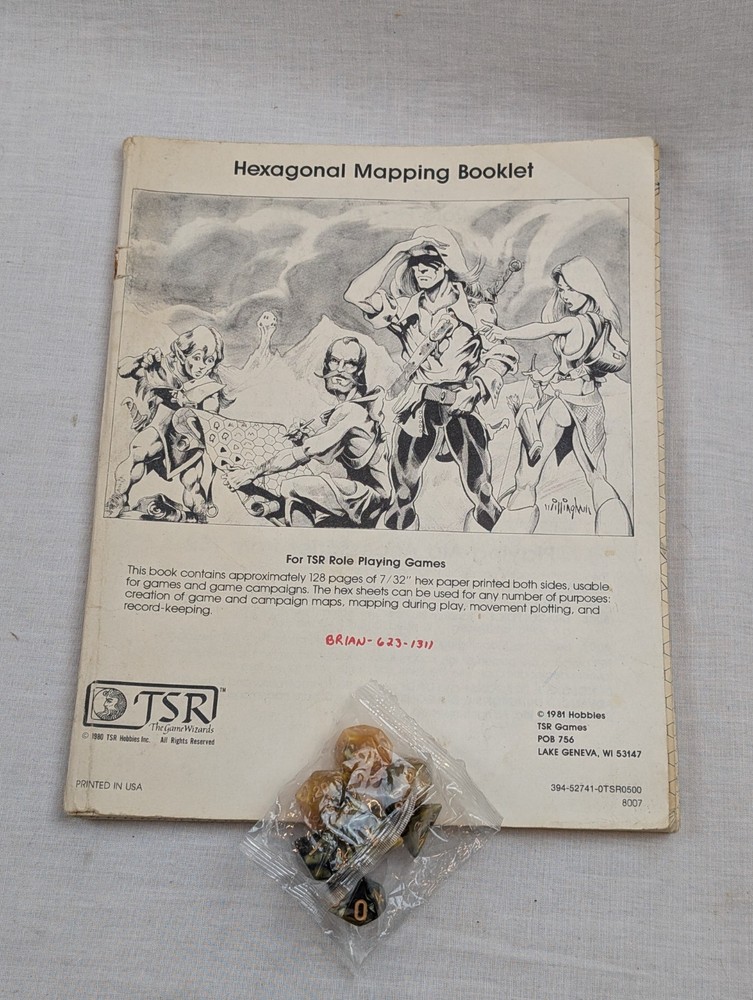 HEXAGONAL MAPPING BOOKLET #8007 1981 D&D TSR Dungeons Dragons Adventure + dice