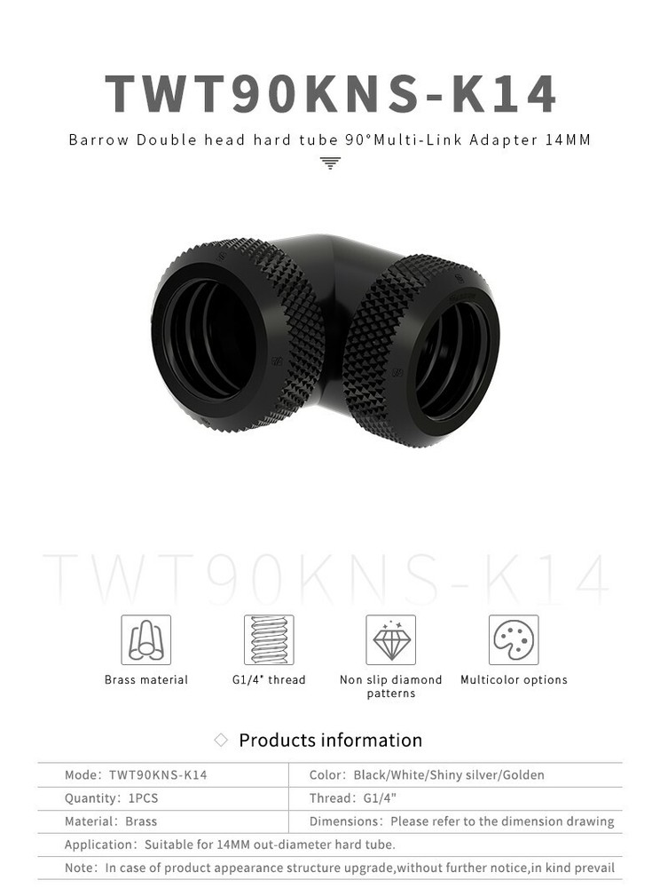 Barrow 90 Degree Multi-Link Fitting Double Compression 14mm Rigid Tubing Silver
