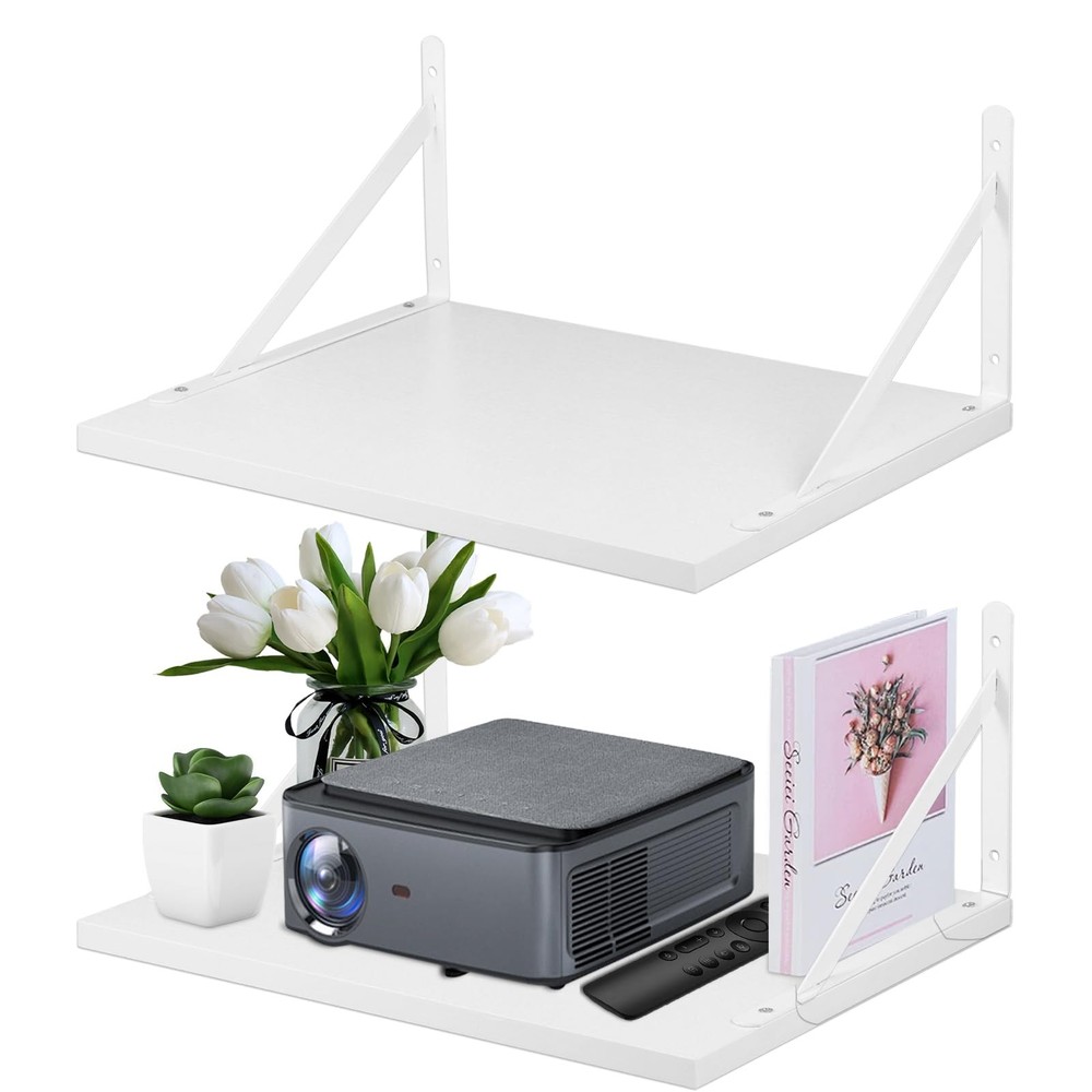 2 PCS Projector Wall Mount Shelf Deep Floating Rack Holder Modem Router Decor
