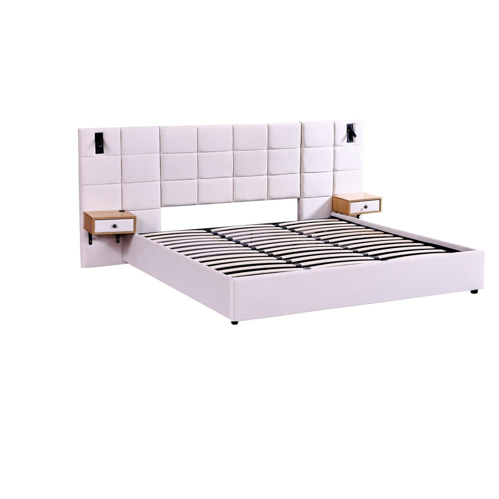 King Size Platform Bed Frame w/ Hydraulic Storage System & 2 Shelves & USB Ports