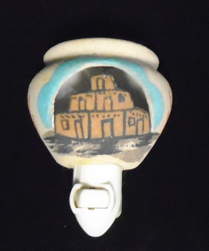 Southwest Hand Painted Signed Pottery Plug-In Night Light~Native American Adobe