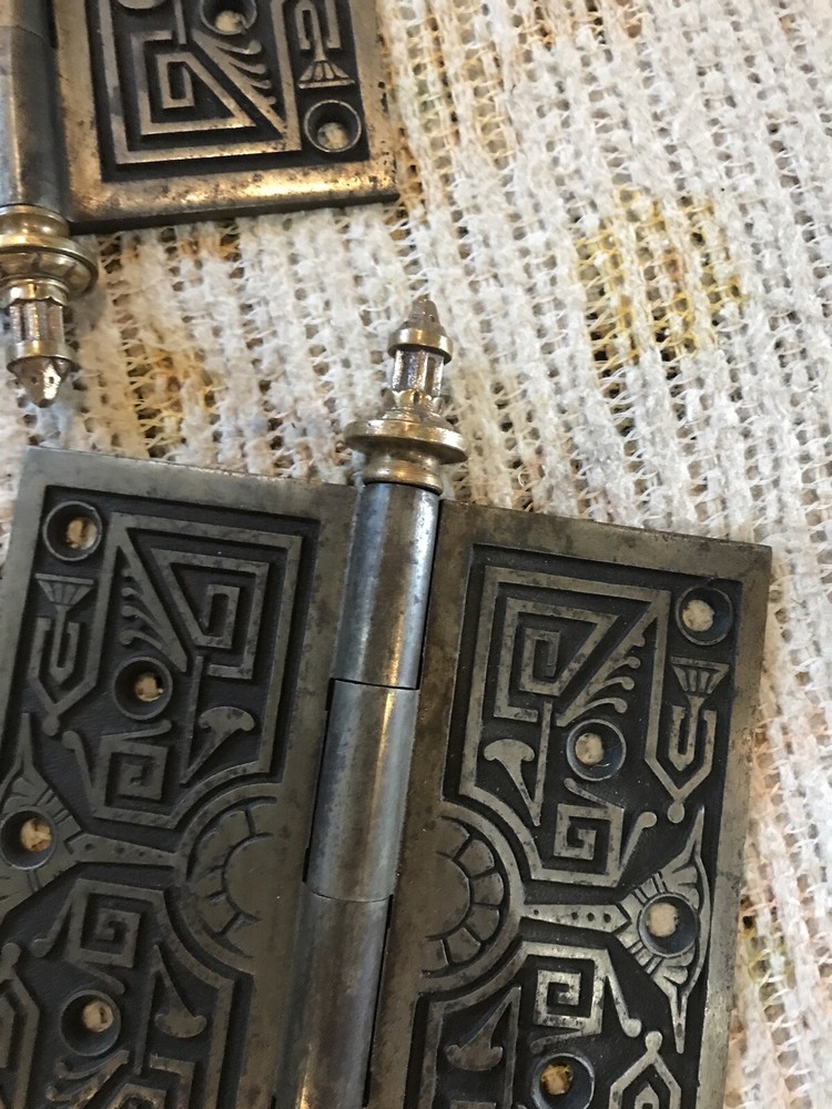 Two antique cast-iron and brass hinge 6”