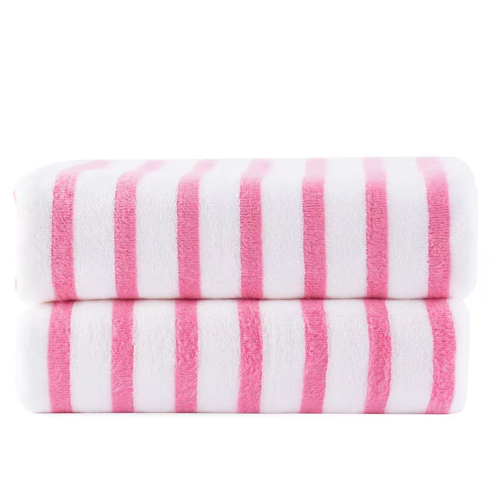 Microfiber Bath Towels Stripe Towel Sets Extra Absorbent Fast Drying Pink 2-Pack
