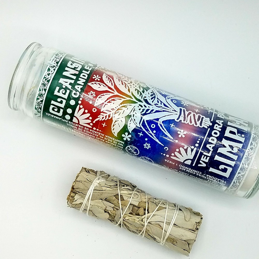 Cleansing candle 7 Days Purification , 7 colors, with white sage
