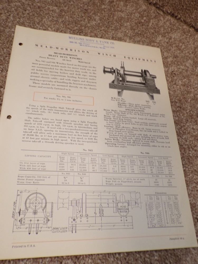 1932 Mead-Morrison Winch Equipment brochures
