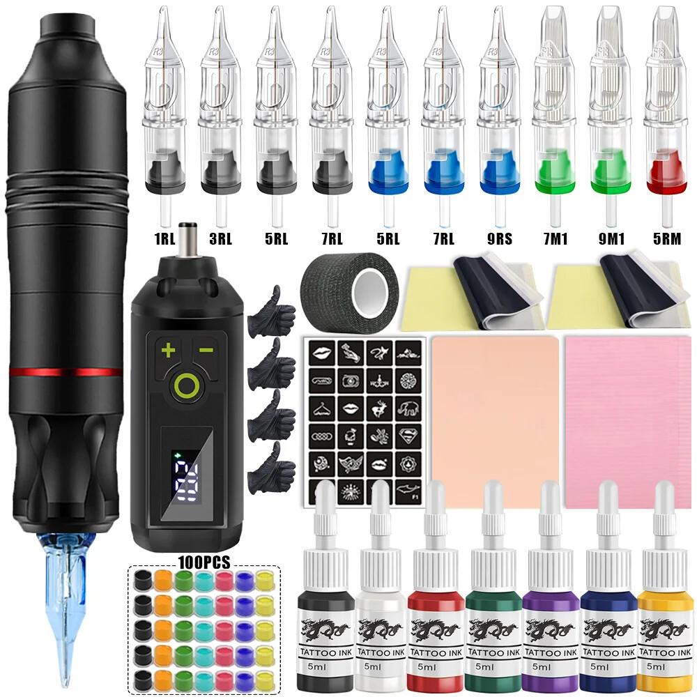 Complete Wireless Tattoo Pen Machine Tattoo Power Supply Permanent Makeup Tools