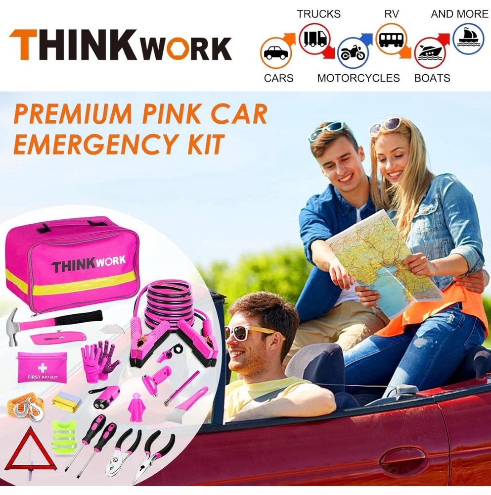 ThinkWork Emergency Car Kit Tools, Jumper Cables, First Aid Safety Driver Kit