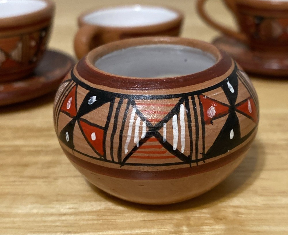 Cusco Peruvian 2” Miniature Clay Hand Decorated Glazed Tea Coffee Set 10 Pieces