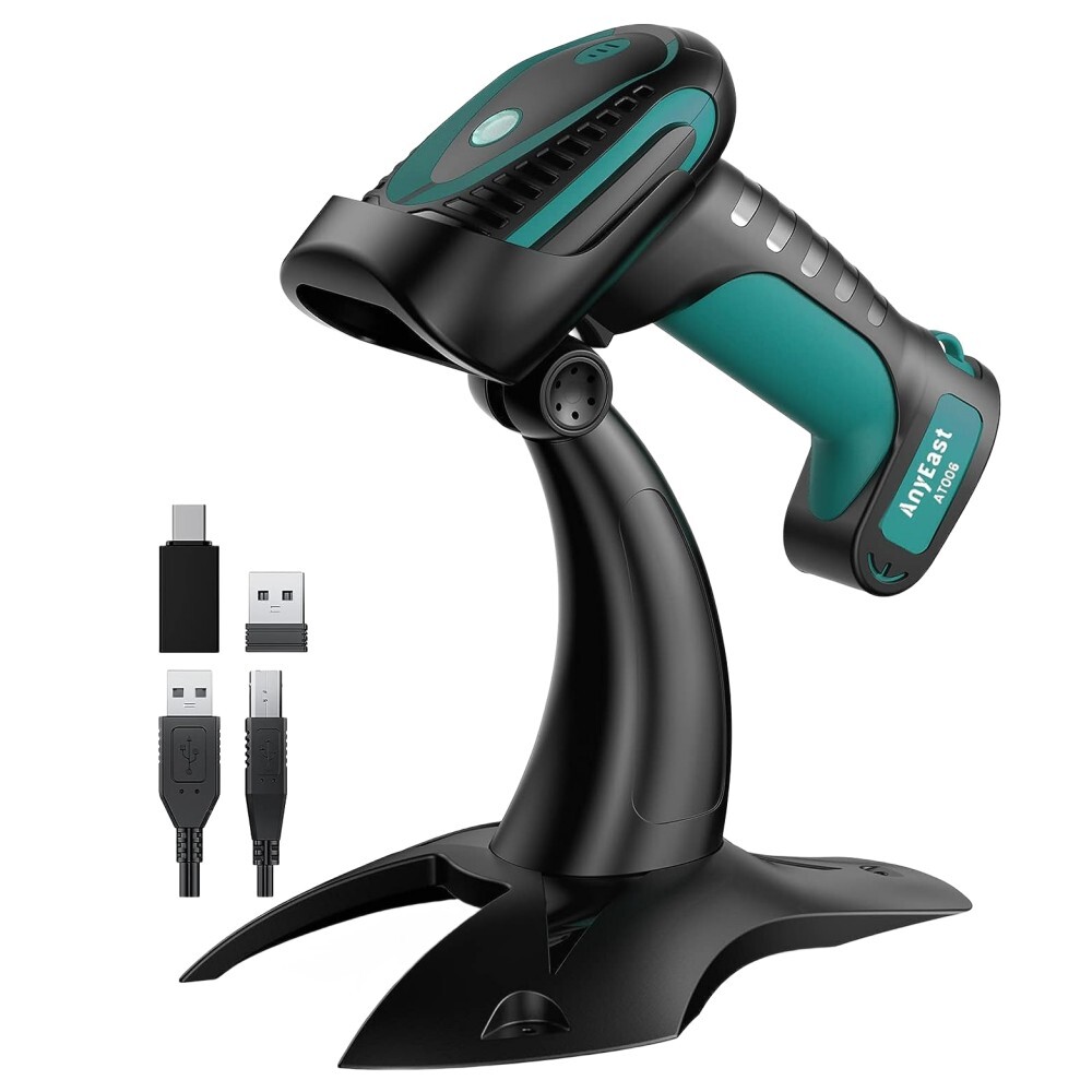 Anyeast Wireless Barcode Scanner with Stand Industrial 1D 2D QR Bluetooth Reader