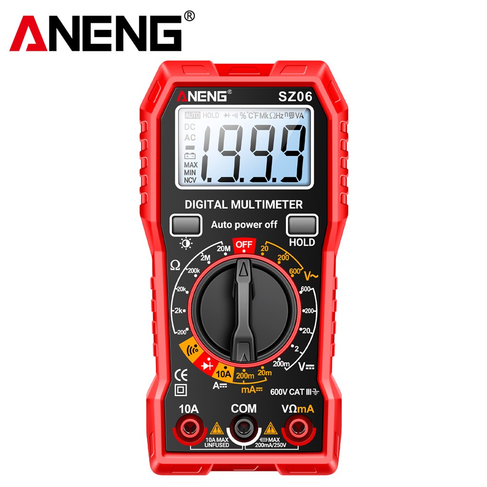 Digital Multimeter Voltmeter AC DC Volt Meter Ohmmeter Auto Range Tester Red
