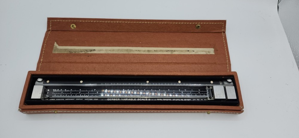 Vintage Gerber Variable Scale TP007100B Engineering Slide Rule & Leather Case