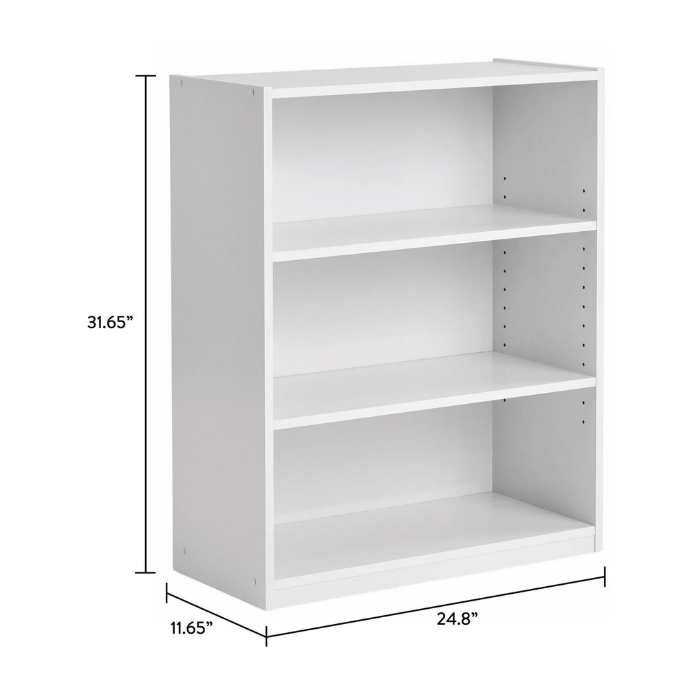 3-Shelf Bookcase with Adjustable Shelves, White