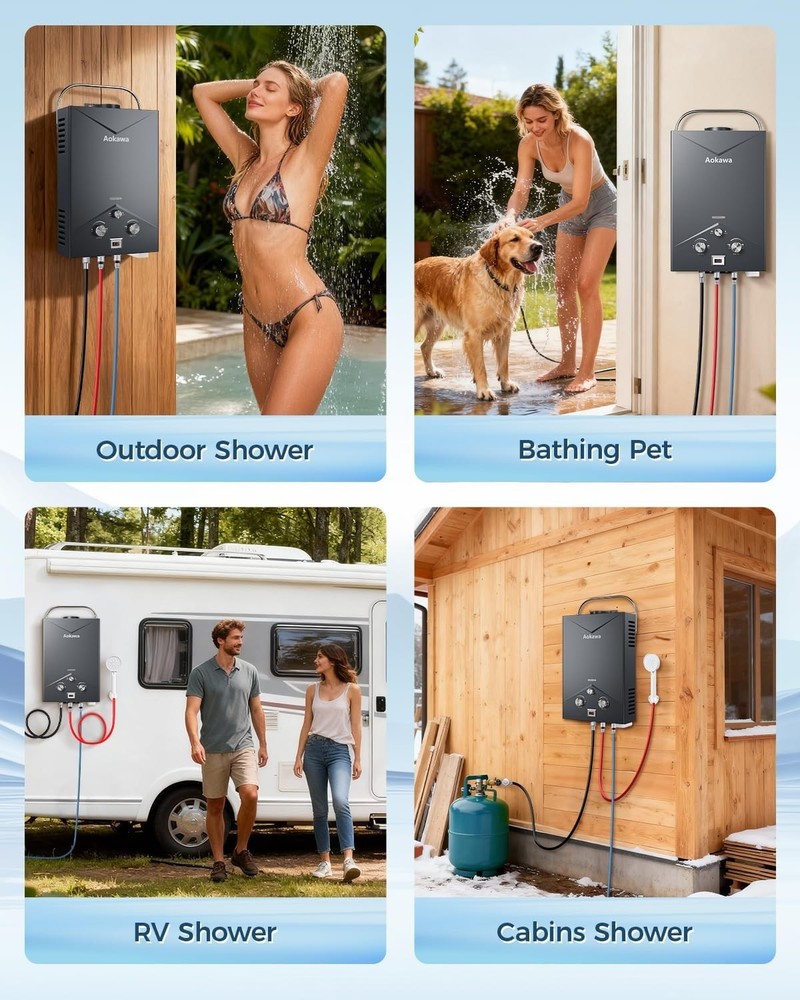 Portable Propane Water Heater 6L 1.78 GPM Outdoor RV Camping Shower Kit
