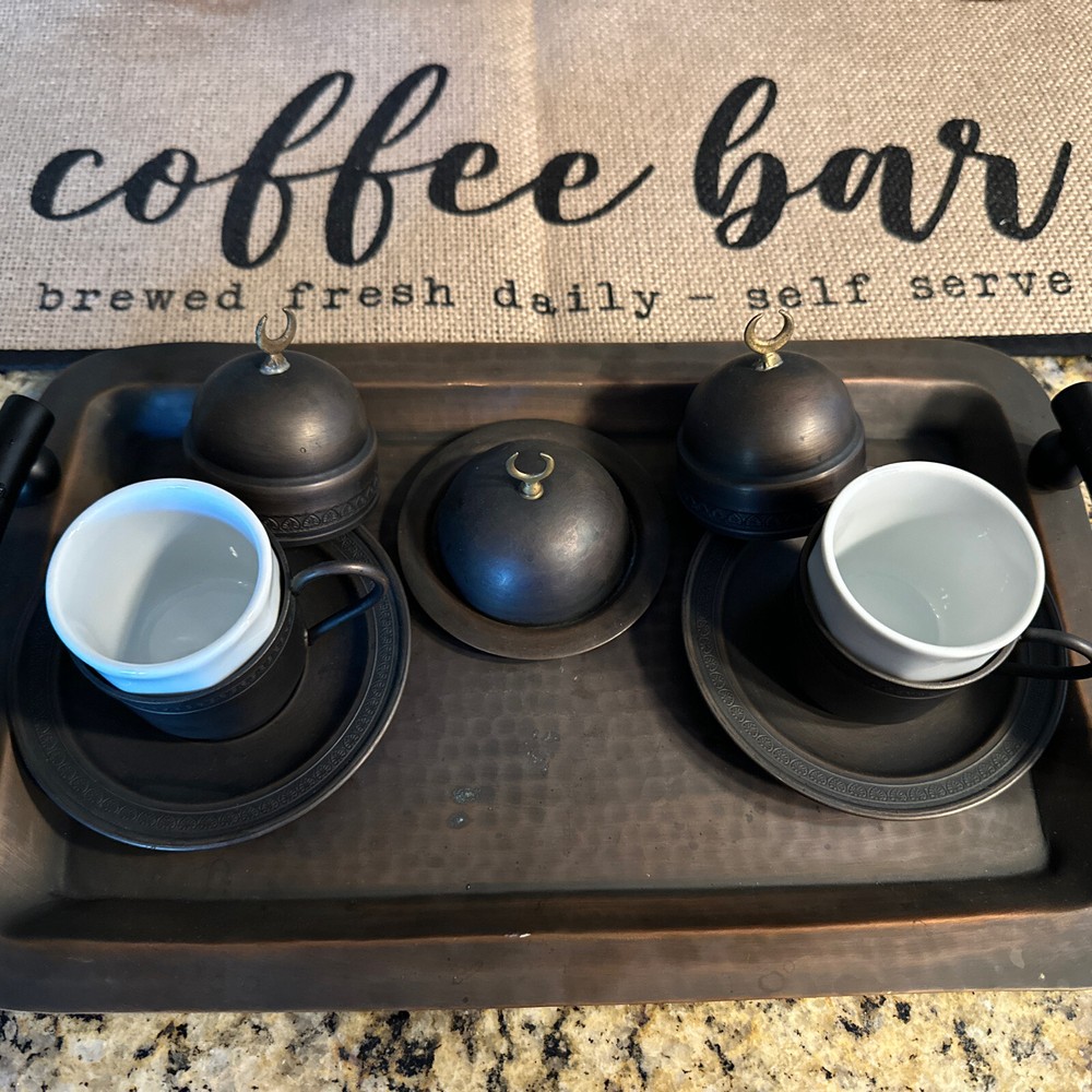 Turkish Coffee set, Copper Coffee Cup Set With Tray Handmade