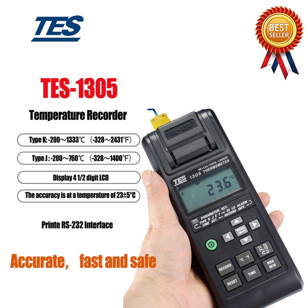 TES-1305 Temperature Recorder with Printe RS-232 Interface Can be Use PCOnline