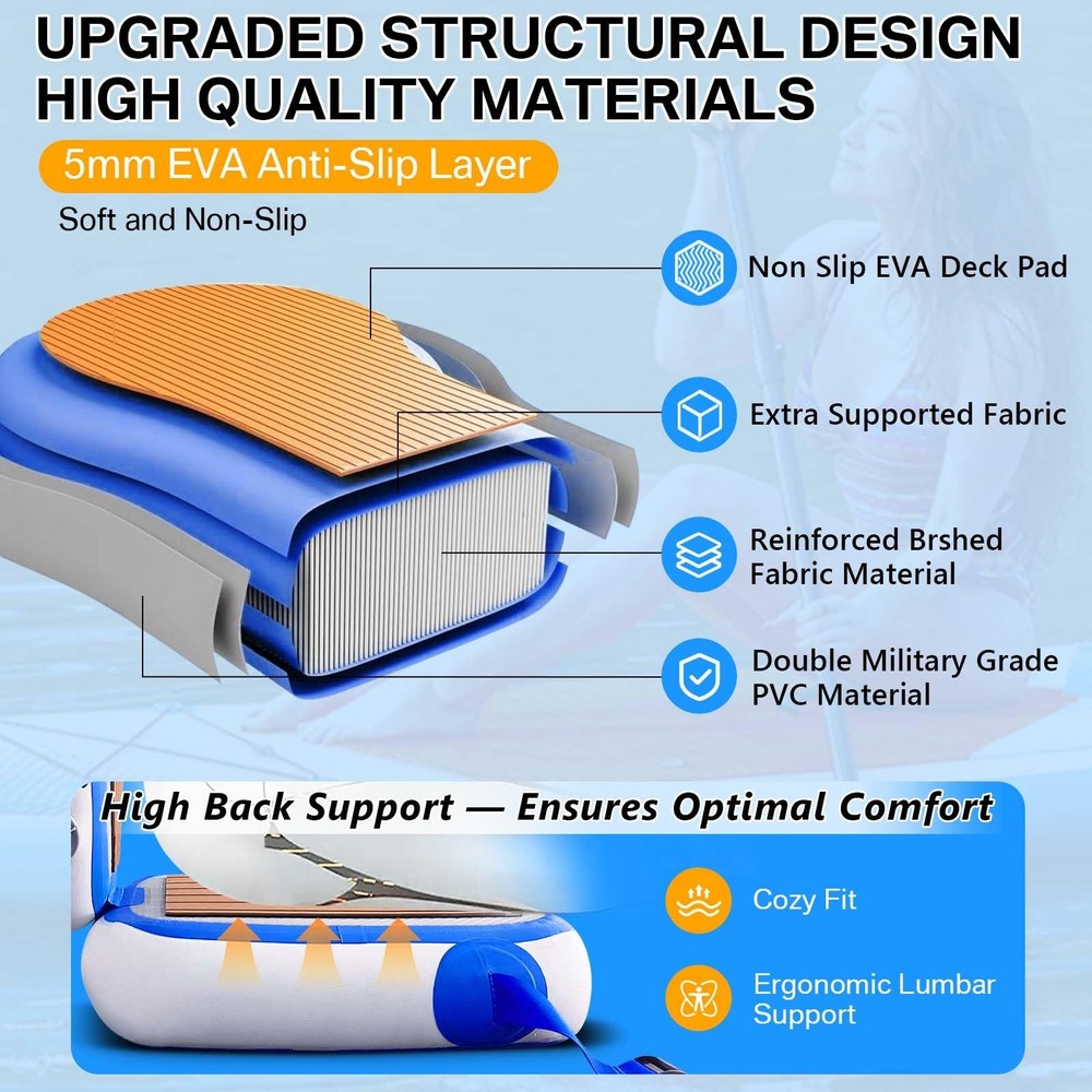 ZAFIED Inflatable Kayak Seat with Back Support, Universal Sturdy Paddle...