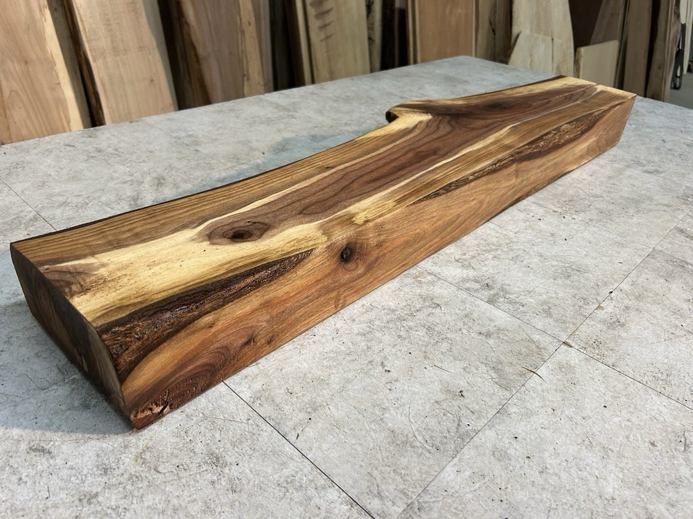 Figured Walnut Mantel/Fireplace Mantel Shelf/Solid Wood/Live Edge Walnut Shelf