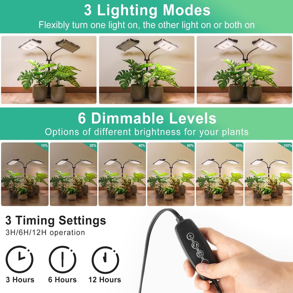 LBW Plant Grow Light, Full Spectrum dual-head timer, Medium-Two Head Timer