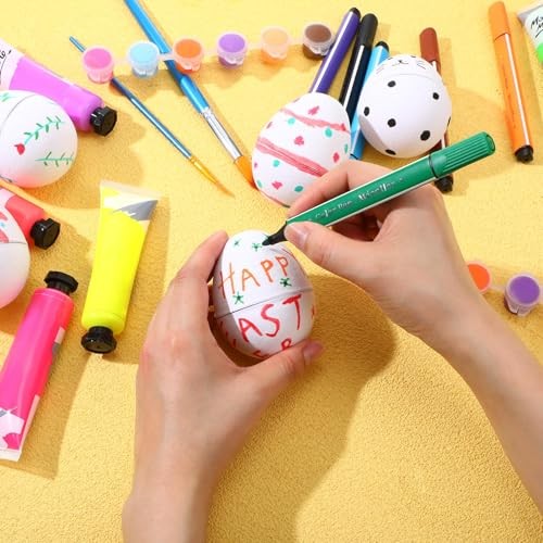 12 Pcs Paintable Easter Eggs, DIY Mache Paper Easter Eggs, Painting White