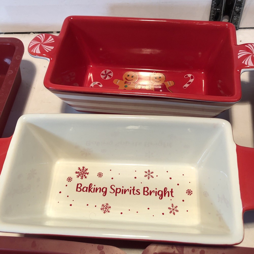2 Mini Christmas Ceramic Bread Loaf Pans
