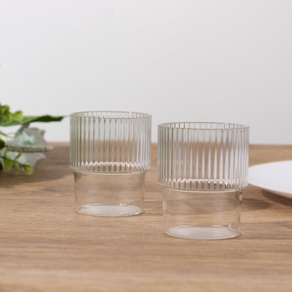 12 CLEAR Stackable Ribbed Reusable Plastic cups Party Centerpieces