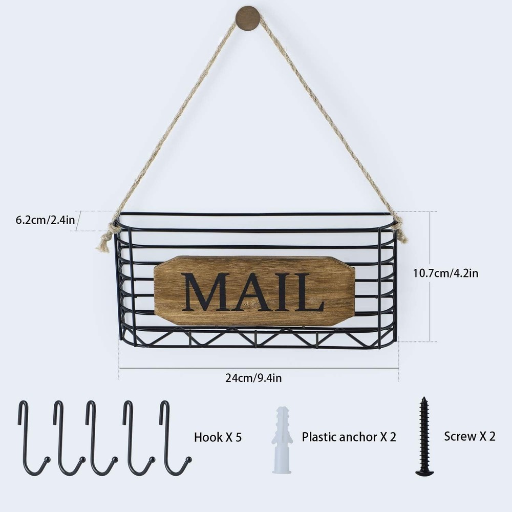 Rustic Wall-Mounted Mail Organizer & Key Holder - Carbonized Black Charm
