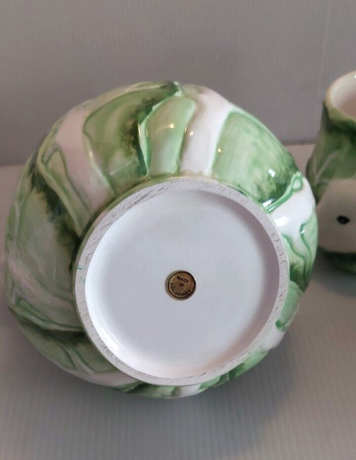 Bunny Rabbit in Cabbage Pitcher Rabbit 8" Tall Green and White Easter Spring