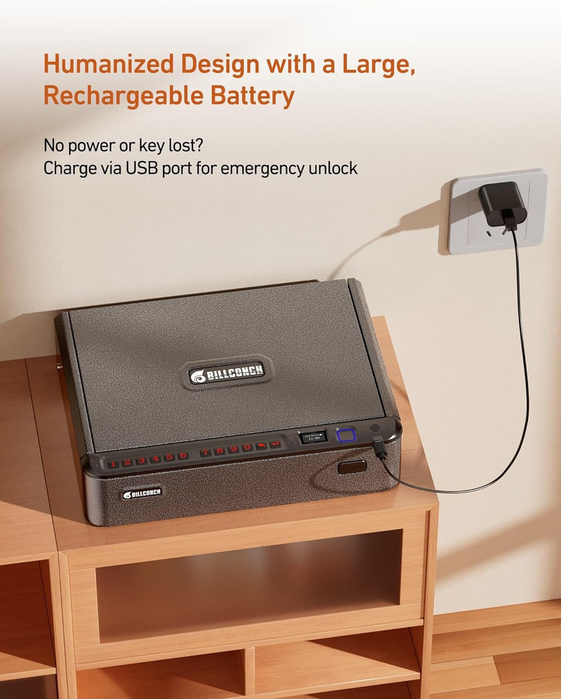 Biometric Gun Safe w/ Security Cable, Quick Access Fingerprint Keypad