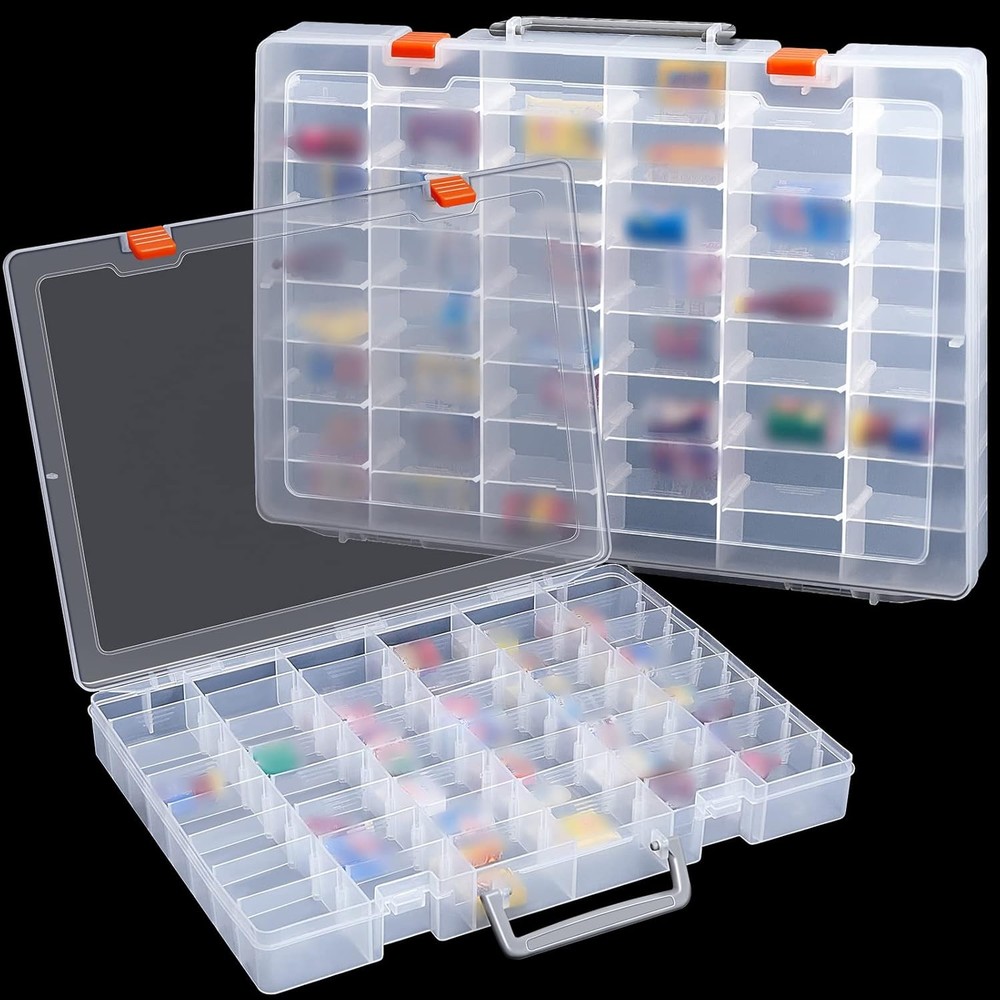 2 Pcs Large 48 Grids Plastic Storage Bead Organizer Box Tackle Box Compartment