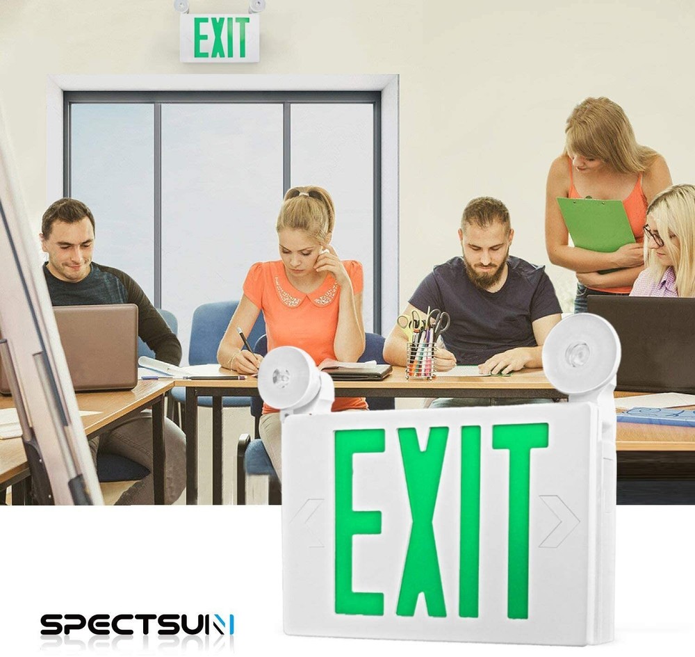 UL Listed-Spectsun 8 Pack Green LED Exit Sign & Emergency Lights Exit Sign Light
