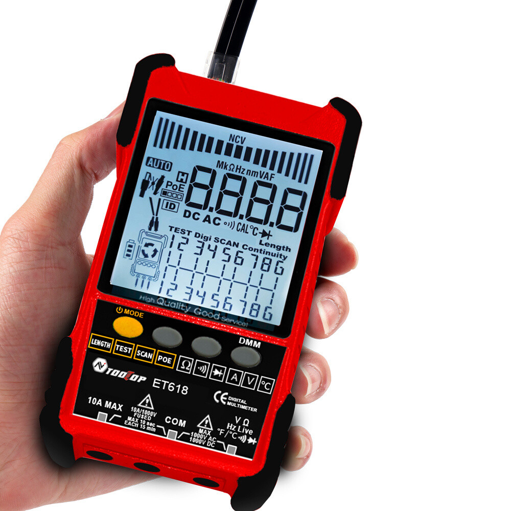 Multifunctional Network Cable Tester With LCD Display Multimeter Line Finder Red